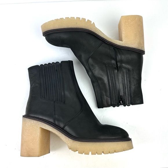 Free People James Chelsea Boot 40 Black Leather Chunky Bootie Womens 9 Brand New - Picture 1 of 9